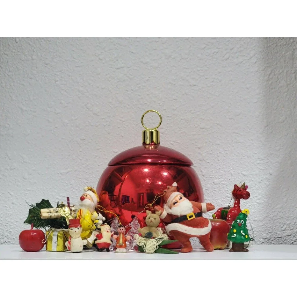 Teleflora Christmas Ball Planter Vase Ornament Bowl + vintage wood ornaments
